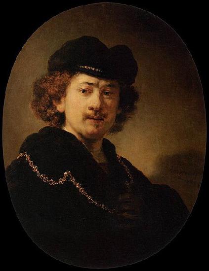 REMBRANDT Harmenszoon van Rijn Self-portrait Wearing a Toque and a Gold Chain oil painting image